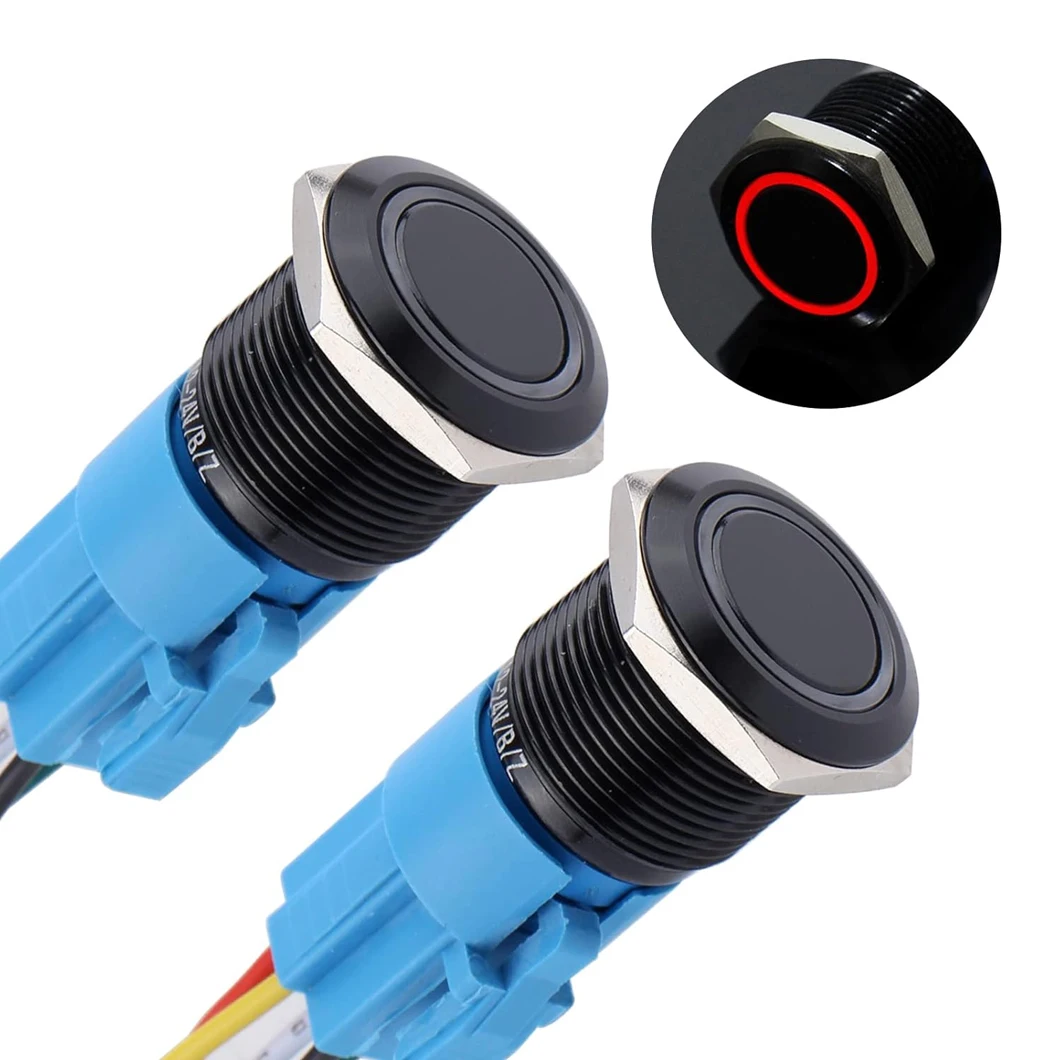 ABILKEEN 19/22MM Metal Push Button Switch 2NO+2NC Momentary/Latching Push Button with LED Light Illuminated 3V/6V/12V/24V/220V