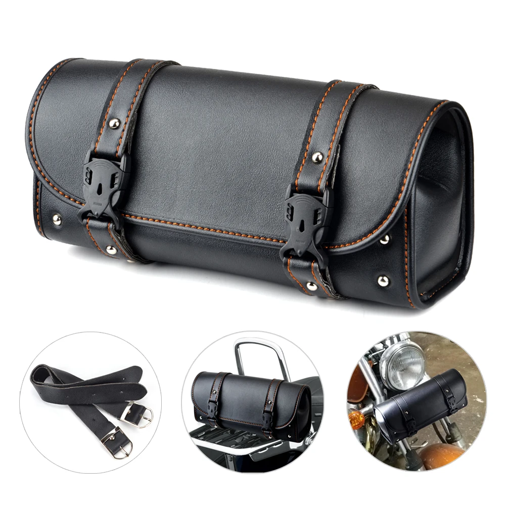 

Universal Motorcycle Fork Bag Saddlebags PU Leather Handlebar Bag Storage Tool Bag for Kawasaki Suzuki Yamaha TENERE 700 MT07