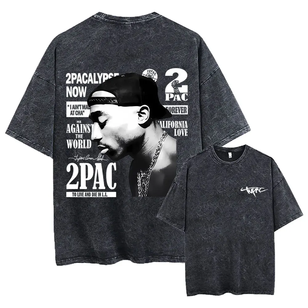 

Rapper Tupac 2pac All Eyez on Me Vintage Washed T Shirt Men Women Hip Hop Fashion Retro T-shirt Men's Casual Oversized T-shirts