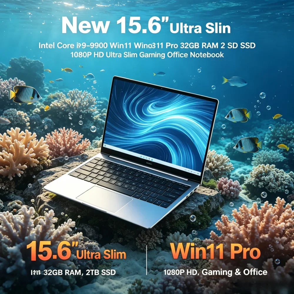 

New 15.6" Ultra Slim Laptop Intel Core i9-9900 Win11 Pro 32GB RAM 2TB SSD 1080P HD Gaming & Office Notebook