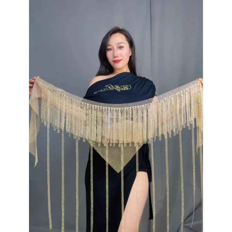 

Customized Belly Dance Tassels Shining Mesh Diamond Waist Chain Hip Scarf Belly Dance Belt Exotic Dancewear Indian Clothes Women