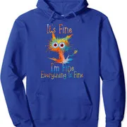 Polarshe It's Fine I'm Fine all Is Fine Sudadera con capucha Unisex, Gato Negro divertido