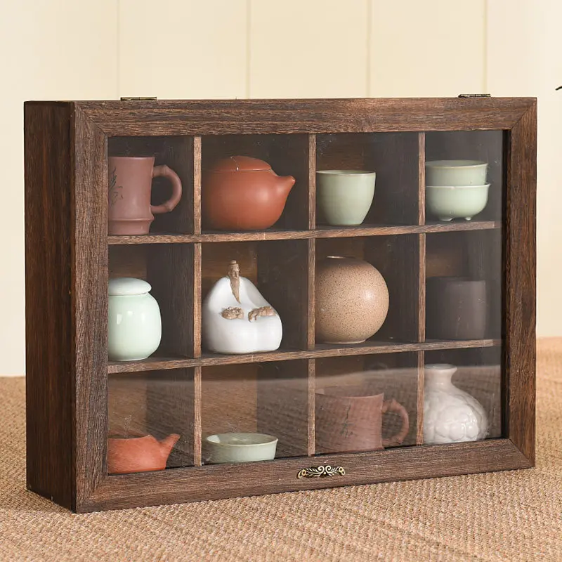 Teapot display box, tea set, dust-proof lattice, storage cabinet, rack, makeup.