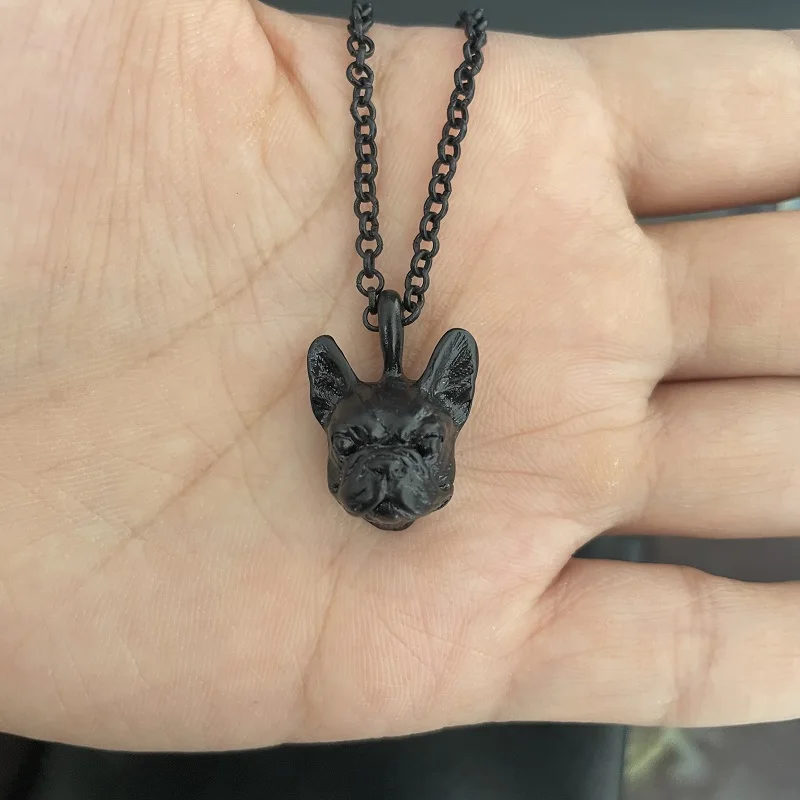 retro hippie French Bulldog necklace punk French Bulldog jewelry  Antique bronze/gun black plated