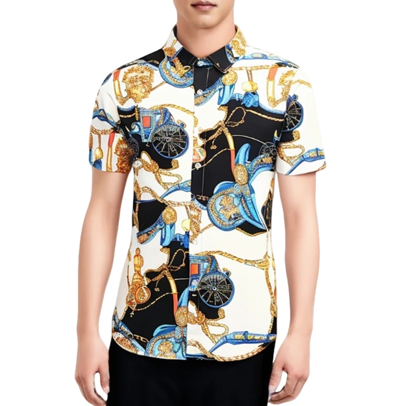 

Summer Luxury Short Sleeve 7XL Men Floral Shirt Fashion Noble Printed Loose Men's Shirts Large Size Beach Camisa Hawaiana Hombre