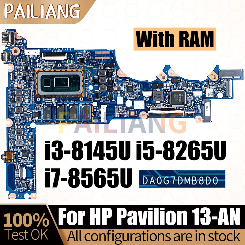 DA0G7DMB8D0 For HP 13-AN TPN-Q21 Laptop Motherboard i3 i5 i7 8th L37351 L37348 L37349 With RAM Notebook Mainboard Full Tested