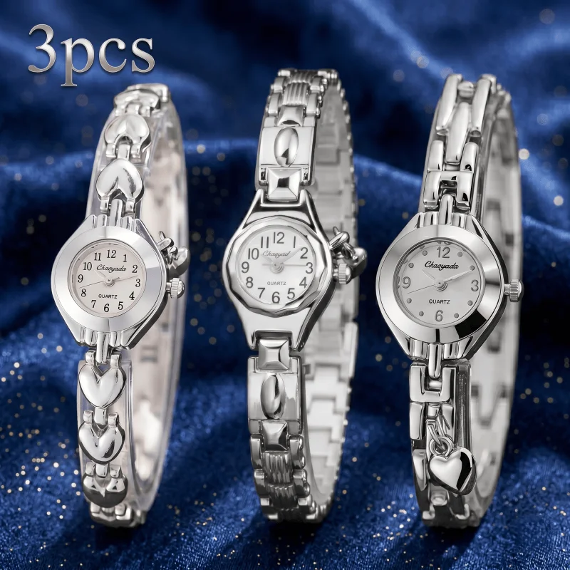 Relojes de mujer, 3 uds., reloj de cuarzo con esfera árabe a la moda, conjunto de relojes de lujo elegantes para mujer, reloj pequeño para mujer, regalo, reloj de mujer
