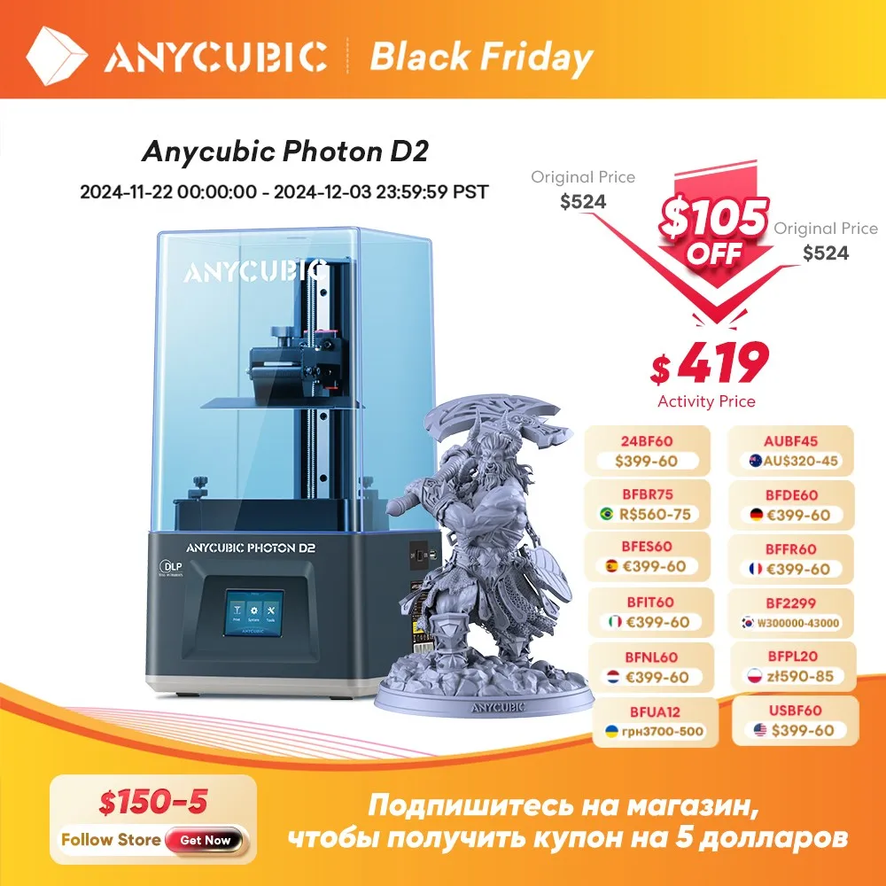 Anycubic Photon D2 3D Printer DLP High-Speed High Precision 6.5*5.1*2.9 inch Printing Size UV Resin 3D Printer impresora 3d