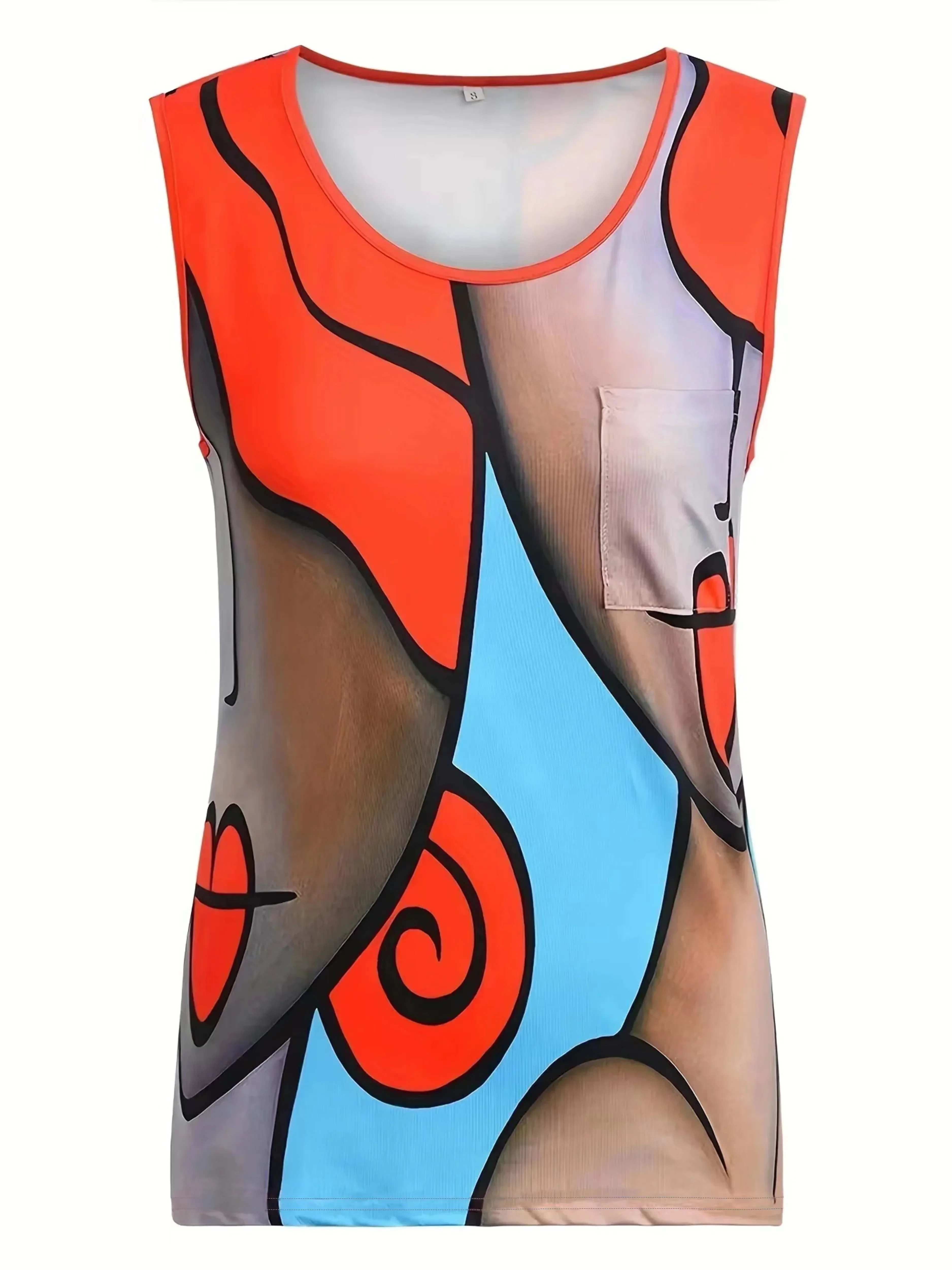 Moda damska plus size 1XL-8XL, bezrękawniki damskie z nadrukiem colorblock, codzienne letnie topy na ramiączkach z okrągłym dekoltem. — zdjęcie 5