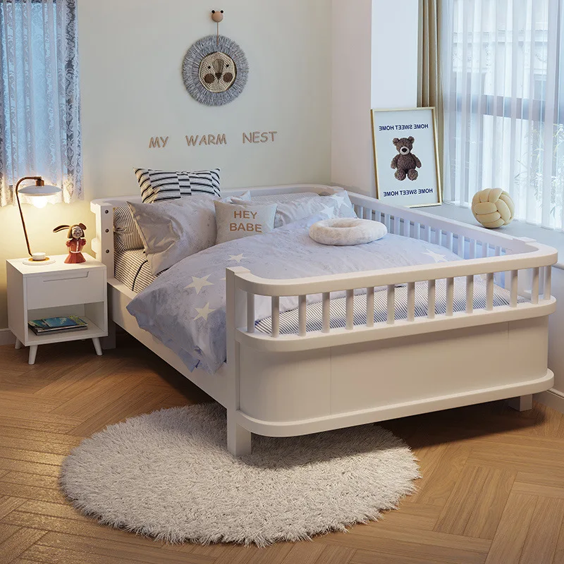 سرير أطفال من الخشب الصلب مع سياج فردي مضاد للسقوط بطول 1.2 متر #2