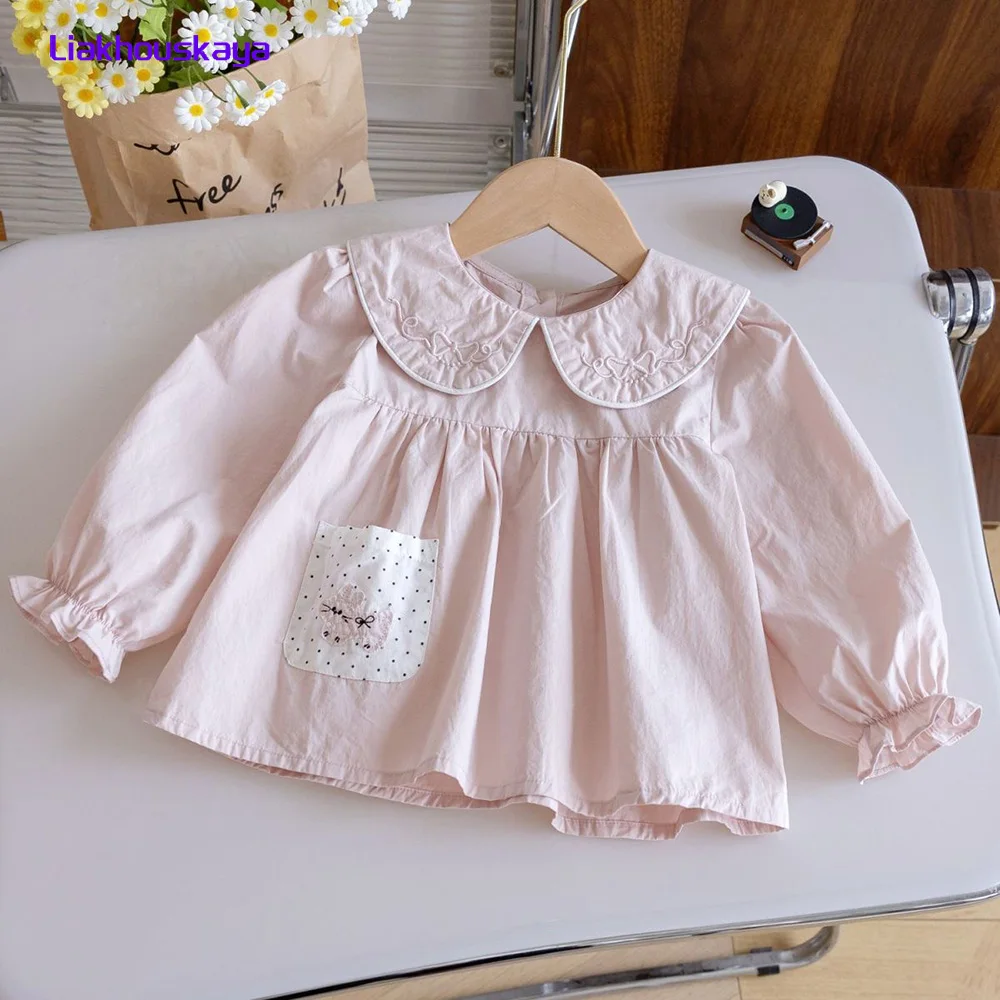 2026 New Baby Girl Cute Doll Collar Cardigan Infant Embroidery Bowknot Polka Dot Princess Knit Sweater Toddler Casual All-match