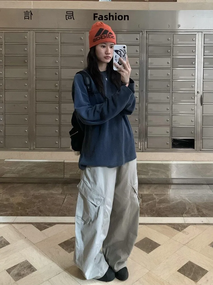 Retro American Wer id Long Sve T-irt Women's Loose Couple High Street Embroidery Top Autumn 2025 New Sle Commute Wind