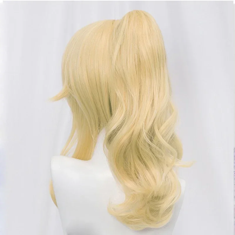 Genshin impacto jean cosplay peruca cosplay 40cm clipe loiro rabo de cavalo resistente ao calor peruca de cabelo sintético anime cosplay perucas peruca boné