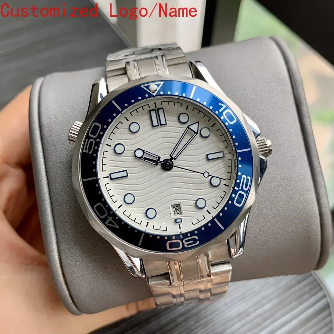 الرجال الساعات الميكانيكية التلقائية الفولاذ المقاوم للصدأ سوار عارضة التقويم الأسود الأزرق السيراميك ساعة اليد حسب الطلب