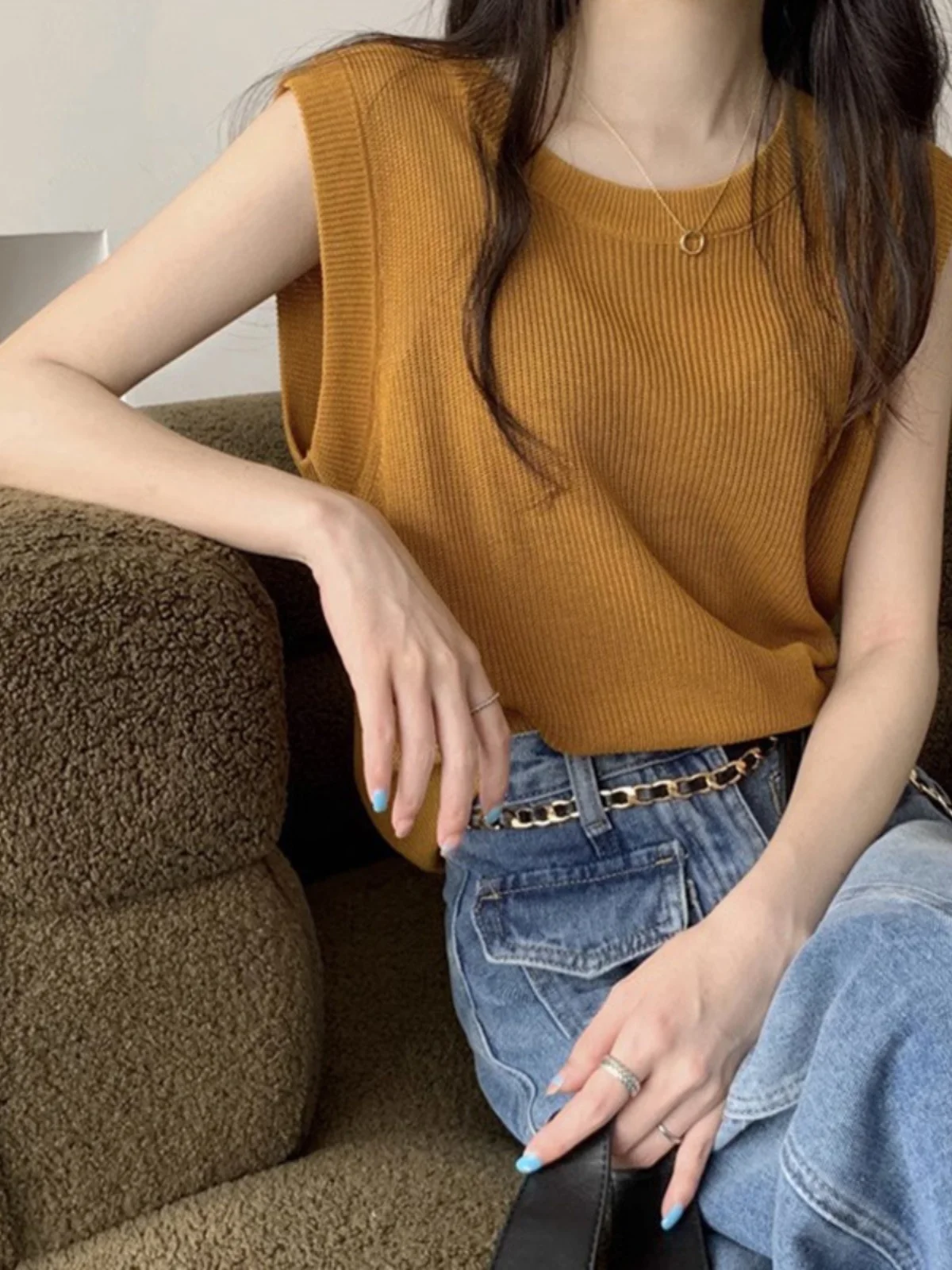 

Naxizi Вязаный жилет из ледяного шелка, женская верхняя одежда, новинка весны, тонкий свободный тонкий круглый топ Ne Svel, удобный топ для поездок на работу