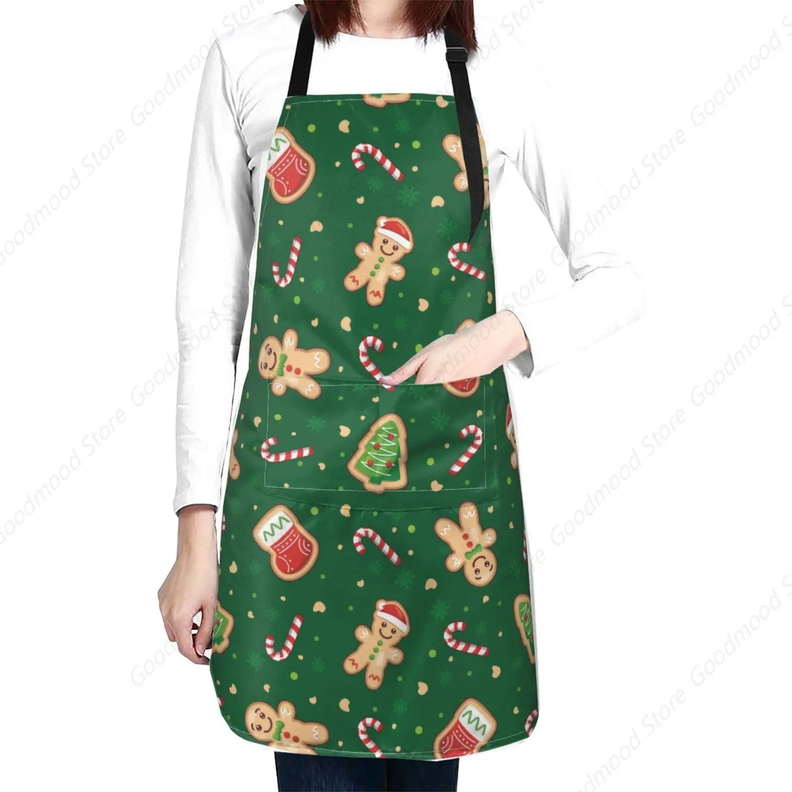 Merry Christmas Candy Canes Green Gingerbread Man Xmas Funny Bbq Adjustable Apron For Women Men Birthday Gifts Grilling Cooking