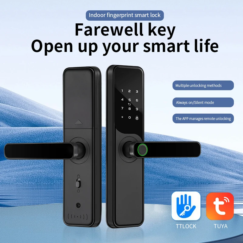 OEM ODM Manufacturing WIFI Tuya Ttlock APP Control Fingerprint Electronic Digital Password Security Smart Door Lock for Wooden