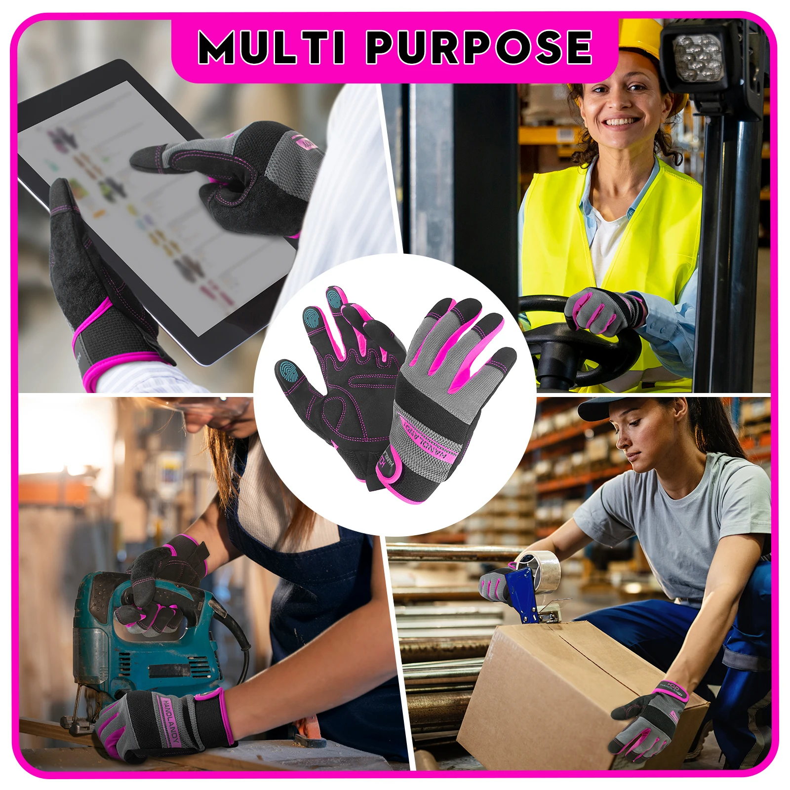 HANDLANDY Utility Work Gloves Women, Flexible Breathable Yard Work Gloves, Thin Mechanic Working Gloves Touch Screen