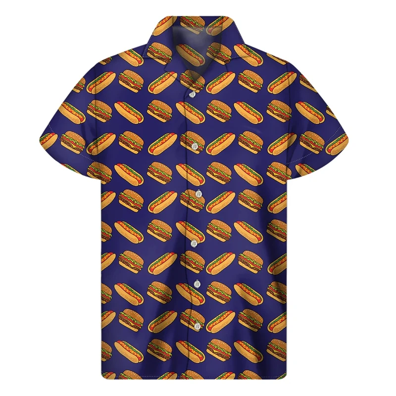 

2024 Funny Shirt For Men 3d Print Hot Dog Summer Oversized Hawaiian Beach Camisa Casual Short Sleeve Lapel Blouses Tops Clothing