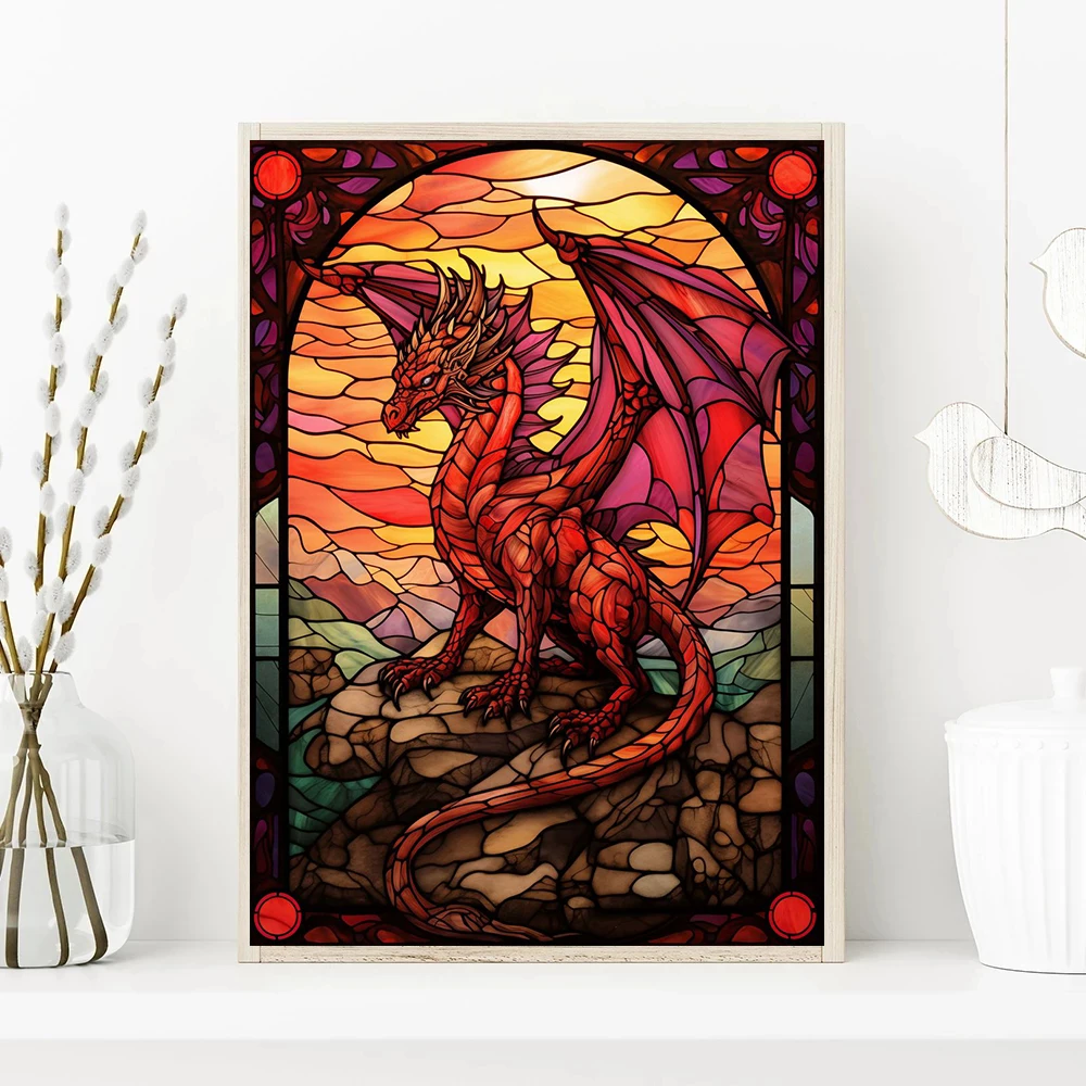 Stained Glass Animal Dragon Octopus PeacockPrints Poster Canvas Painting Modern Wall Art Picture Living Room Bedroom Home Decor