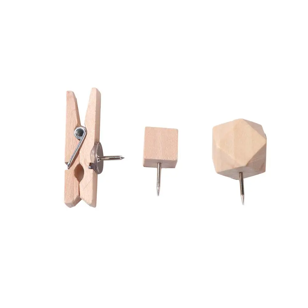 114Pcs Decorative Wood Push Pins Wooden with Storage Box Drawing Thumb Tacks Various Style Fixing Photos Cork Board Thumbtack