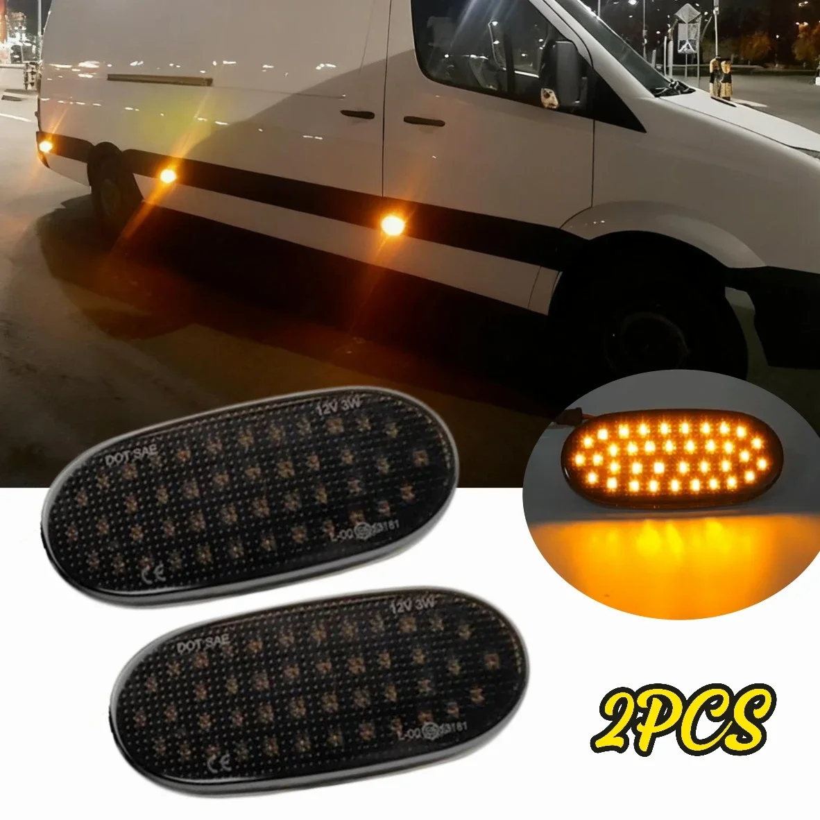

2Pcs For Benz Sprinter W906 2006-2018 VW Crafter 2006-2016 Clear & Smoked Lens LED Side Marker Lamp Amber Lights