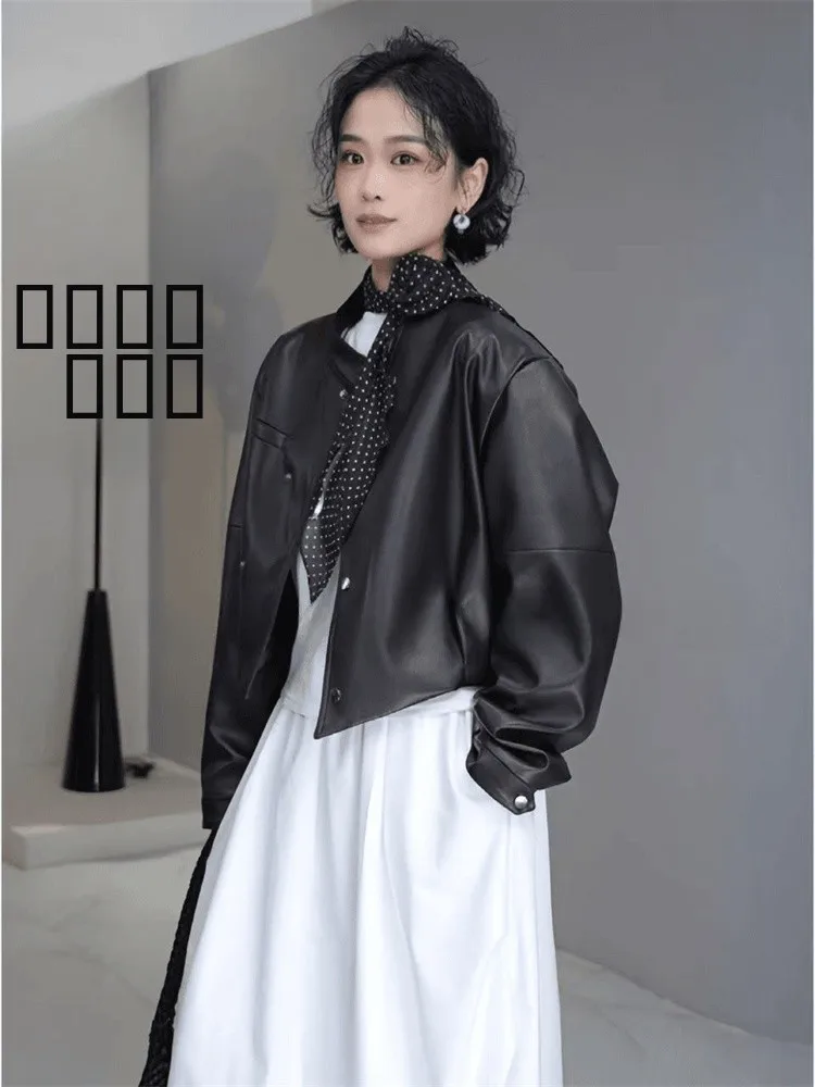 クールシックな女性のレザージャケット韓国 Sle 非対称ボタン春 2026 新しい小さいサイズ Ele Jaet Sli アウター