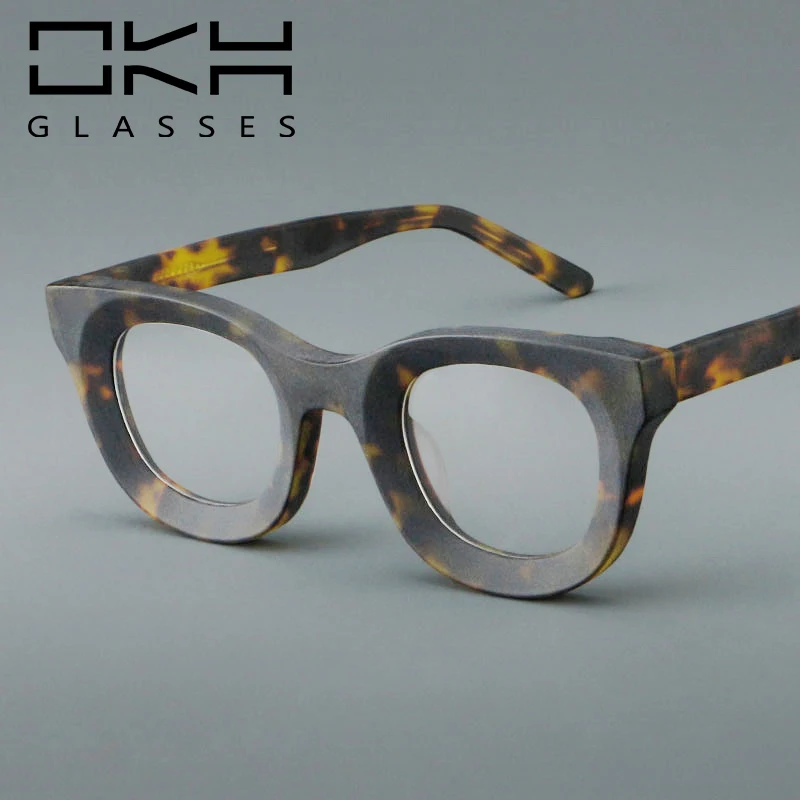 

OKH Handmade Vintage Acetate Glasses Frame For Men Retro Eyeglasses Frame Women Luxury Brand Eyewear Leopard Frame B53