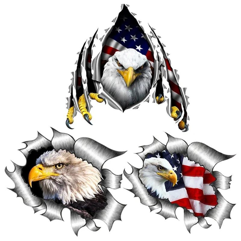

Fashion Ripped Torn Metal Design with American Bald Eagle Us Flag Motif External Vinyl Car Sticker Pegatinas