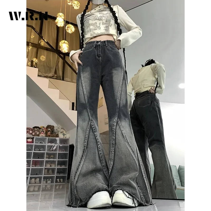 2024 Jesienne jeansy damskie Harajuku w stylu casual Vintage High Waist Loose Black Pants Female Baggy Y2K Wide Leg Denim Trouser