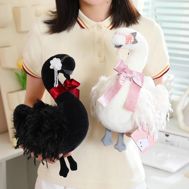 30cm Plush Belted Swan Toy Elegance White Black Swan Soft Simulated Wedding Decor Romantic Valentine‘s Day Gift For Girl Friends
