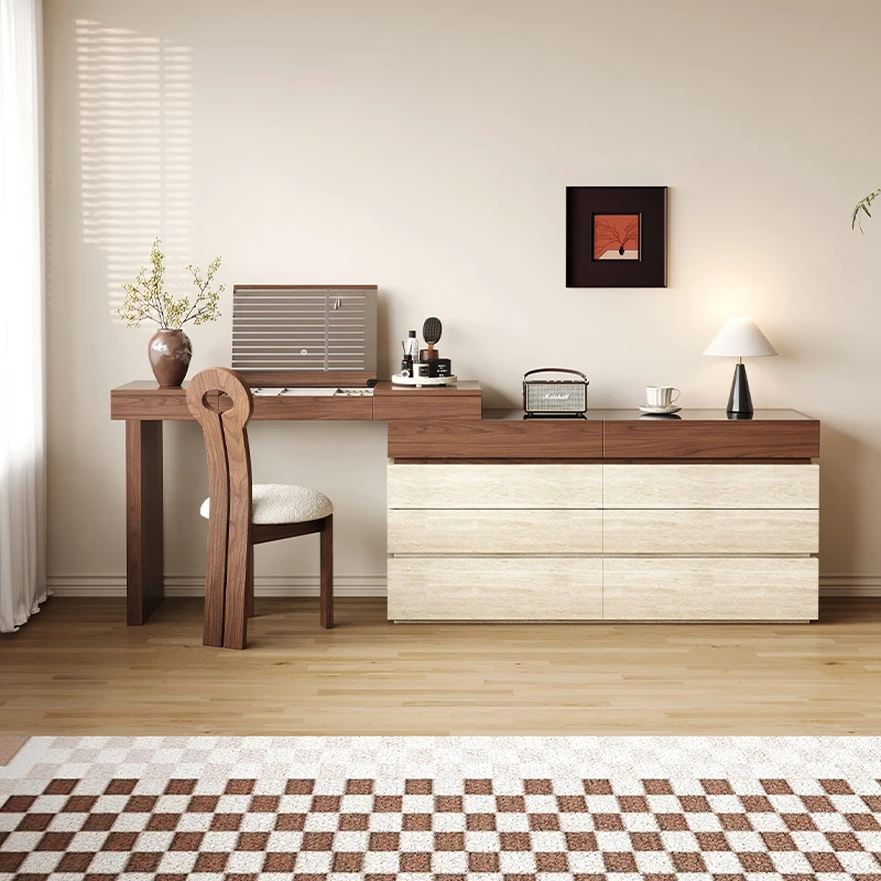 

Retro dresser, chest and cabinet integrated modern simple bedroom retractable end of bed with lamp, locker, makeup table