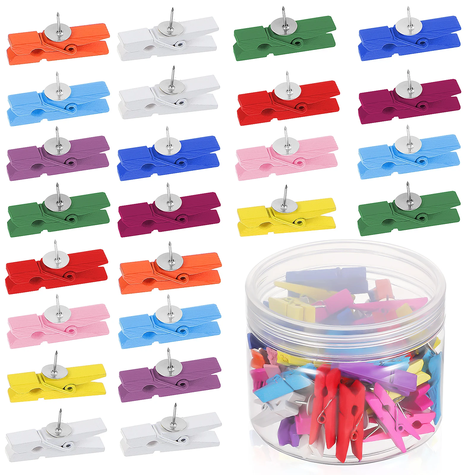 50 Pcs Wooden Push Pins Clips Colorful Hanging Message Clip Thumbtack Holder Office Classroom Decor Multifunctional Design