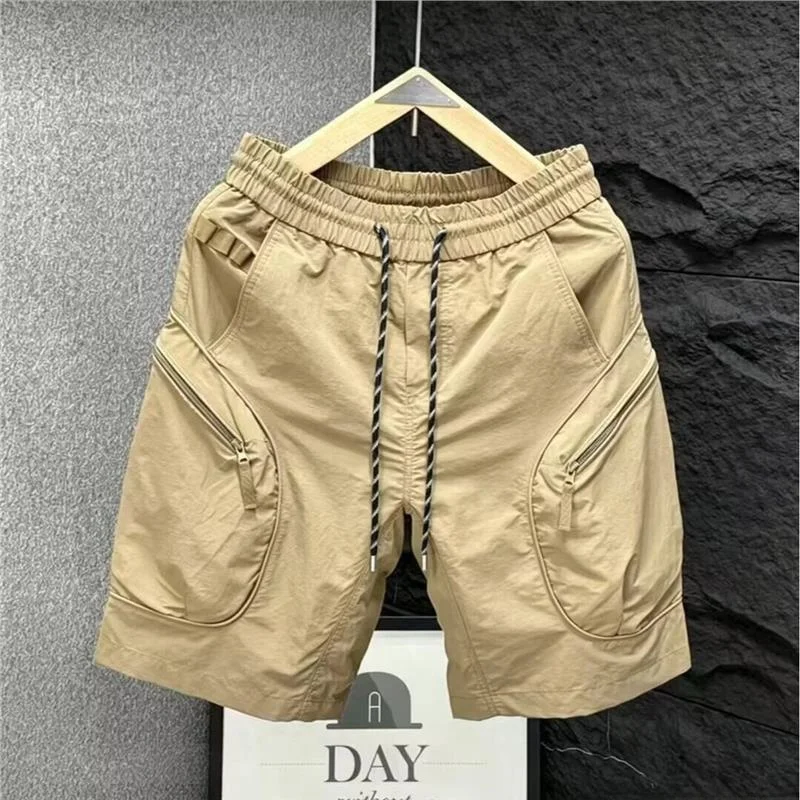 Men's Summer Workwear Shorts Four-Five Sides Quick Dry Cool Feeling Pocket mid Waist Polyester Fiber Straight Leg Fashionable