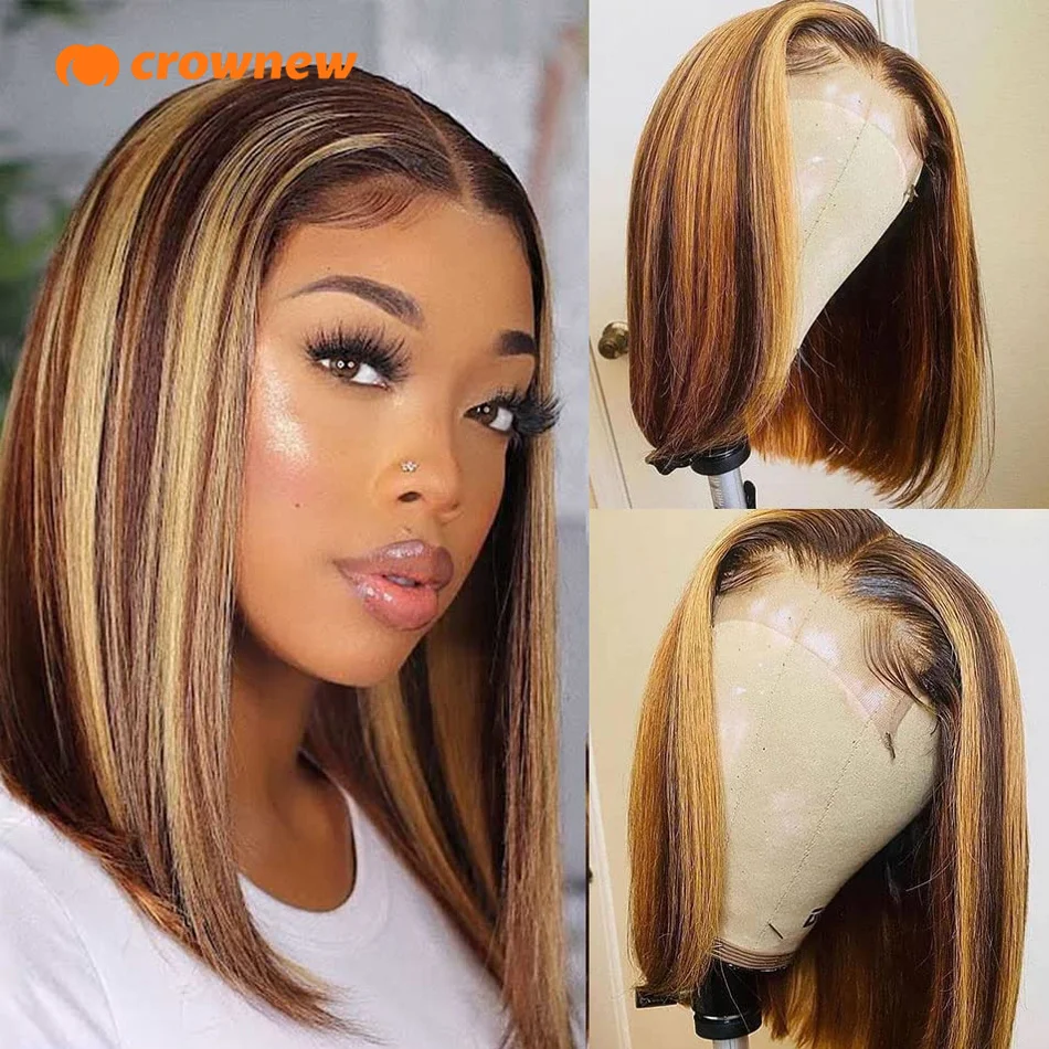 Bob Wig Highlight 100% натуральные человеческие волосы, медовые светлые цветные парики прямая шнуровка, парики Lace Front Wigs 180%