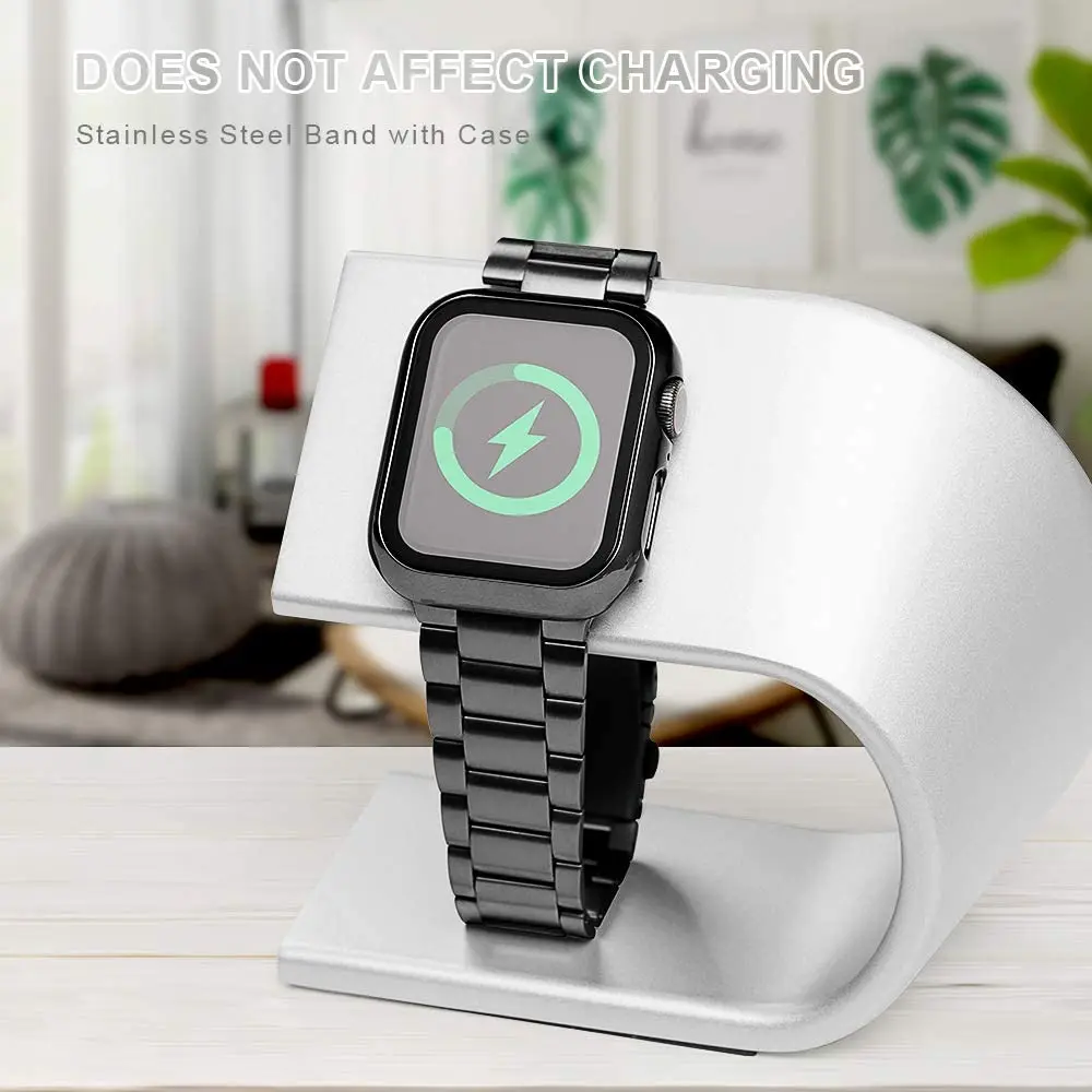 Banda de Metal e Caso PC Concha Protetora para Apple Watch, Pulseira de Aço Inoxidável, 45mm, 41mm, iWatch 6, 5, 4, 3, SE, 44mm, 40mm, 42 milímetros