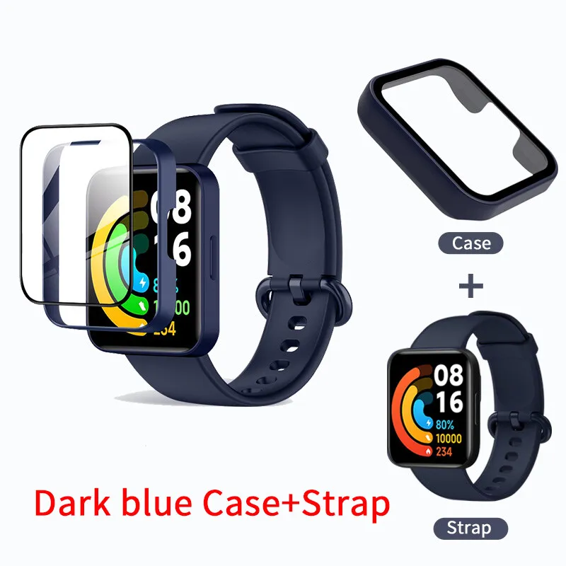 Funda de cristal 9D + correa para Redmi Watch 2 Lite PC, cubierta dura, Protector de pantalla, pulsera para Redmi Watch 2 Lite, accesorios