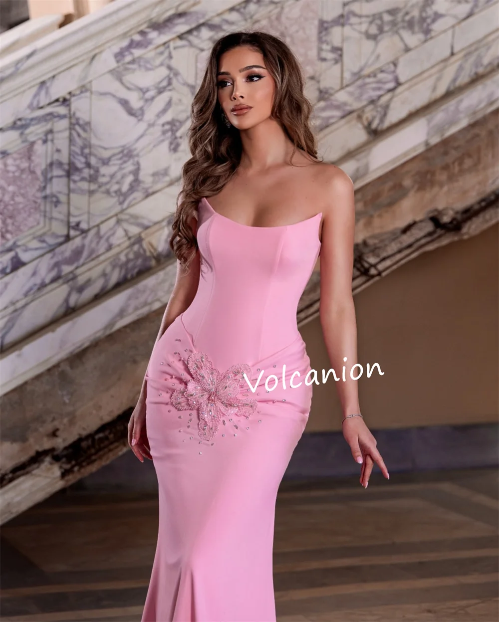 Jersey personalizado plisado apliques rebordear vestidos largos de sirena sin tirantes ocasión a medida moda exquisita noche Formal