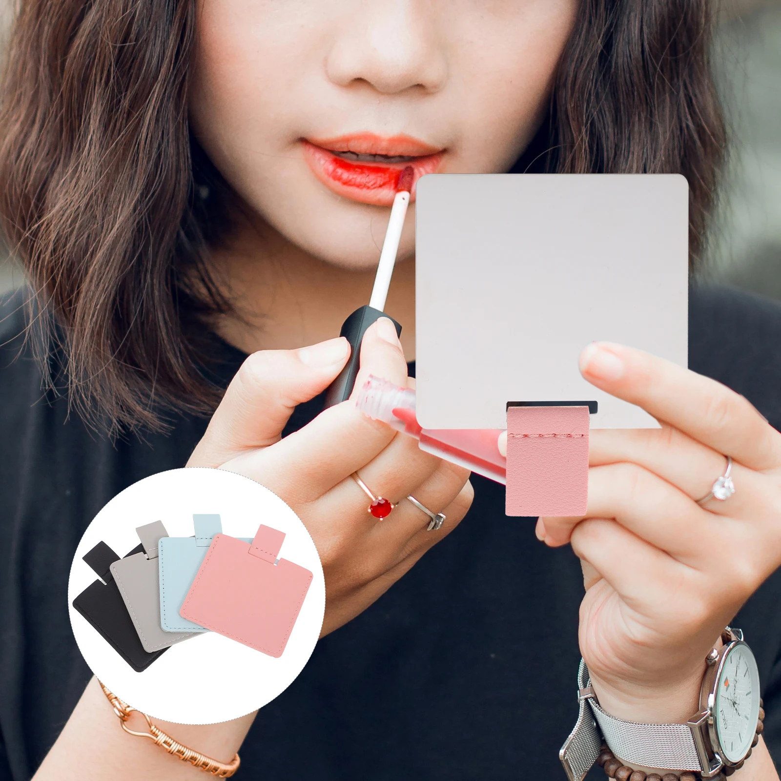 4 個コンパクトステンレス鋼ポータブル旅行用化粧鏡財布用ポケットサイズ軽量 HD 傷つきにくいミニミラー女性用