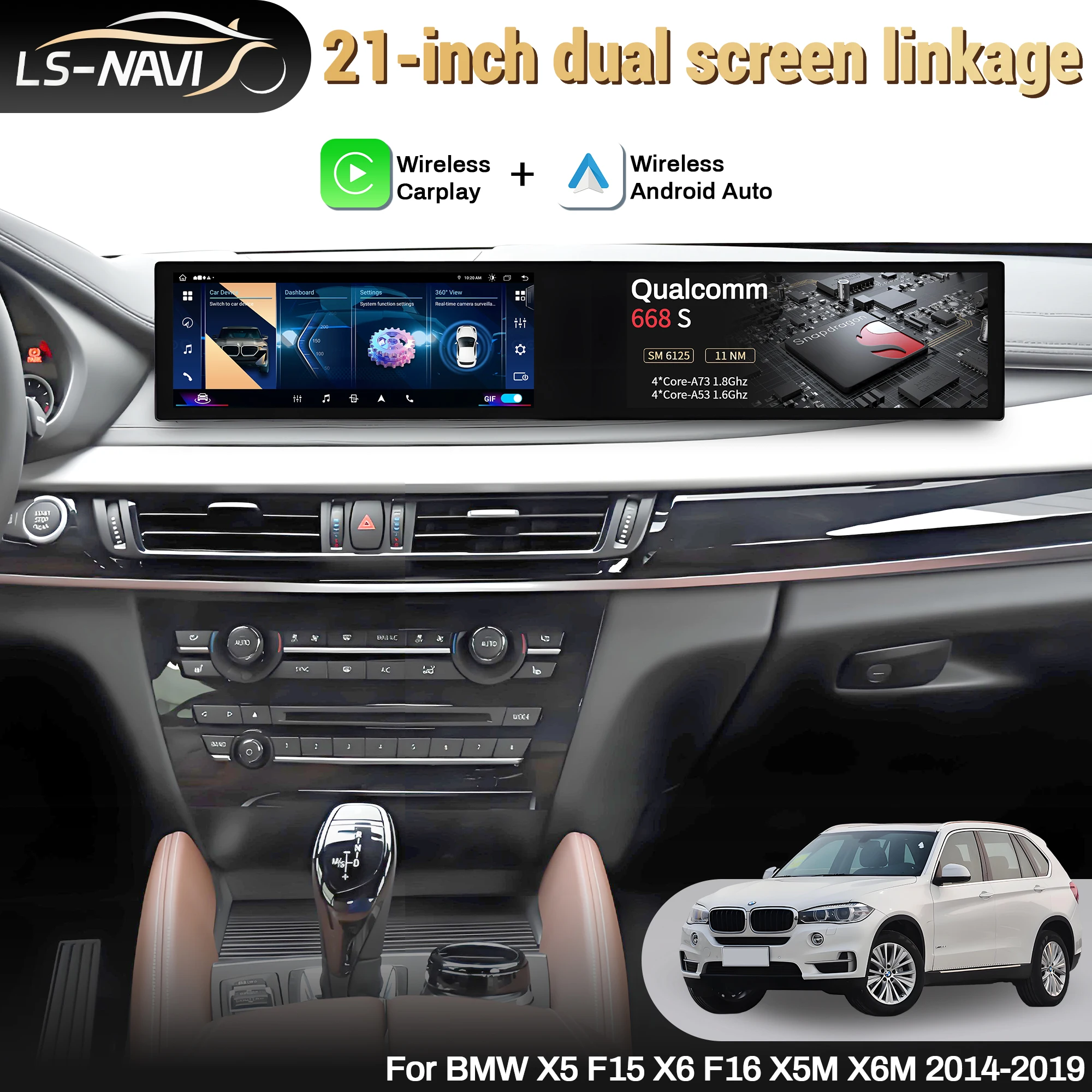 21 inch For BMW X5 F15 X6 F16 X5M X6M 2014-2019 Android Radio Wireless Apple Bluetooth Carplay Multimedia Touch Screen Stereo