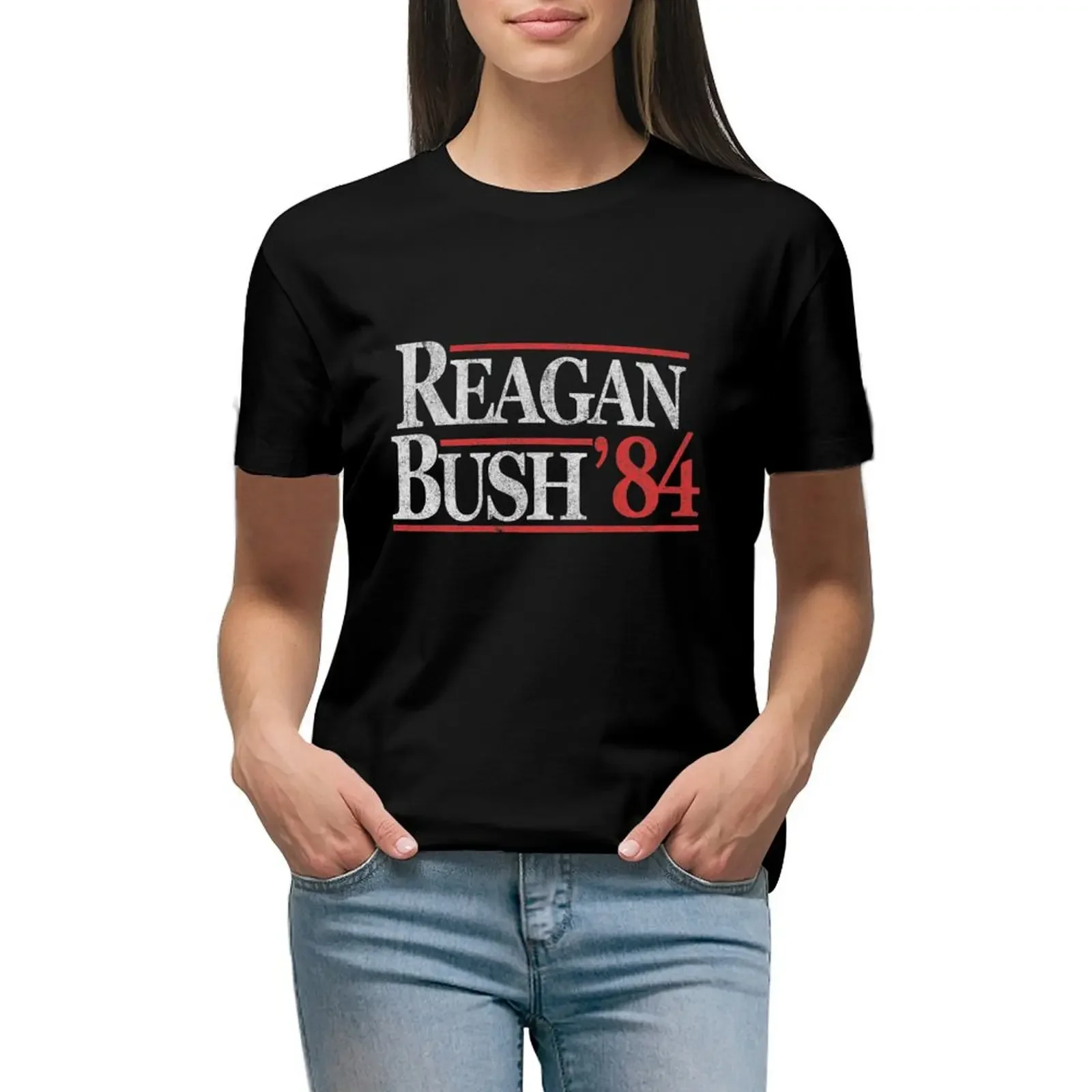 

Vintage Reagan Bush 1984 T-Shirt customs design your own summer clothes lady clothes customizeds funny t shirts for Women