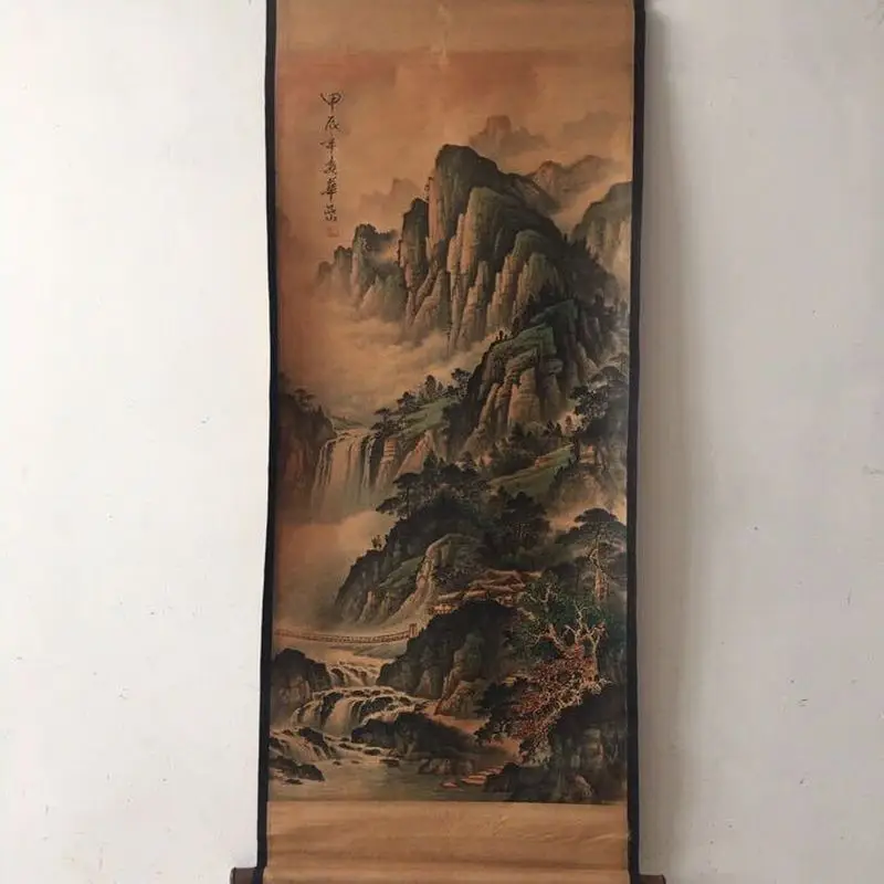 miscellaneous items, calligraphy , mid-hall paintings, distressed antique office and living room landscape