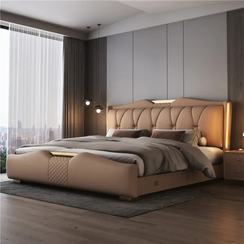 Luxury Queen Size Storage Bed Minimalist 180x200cm Double Frame Bed Fancy Nordic Full Size Upholstered Home Bedroom Furniture