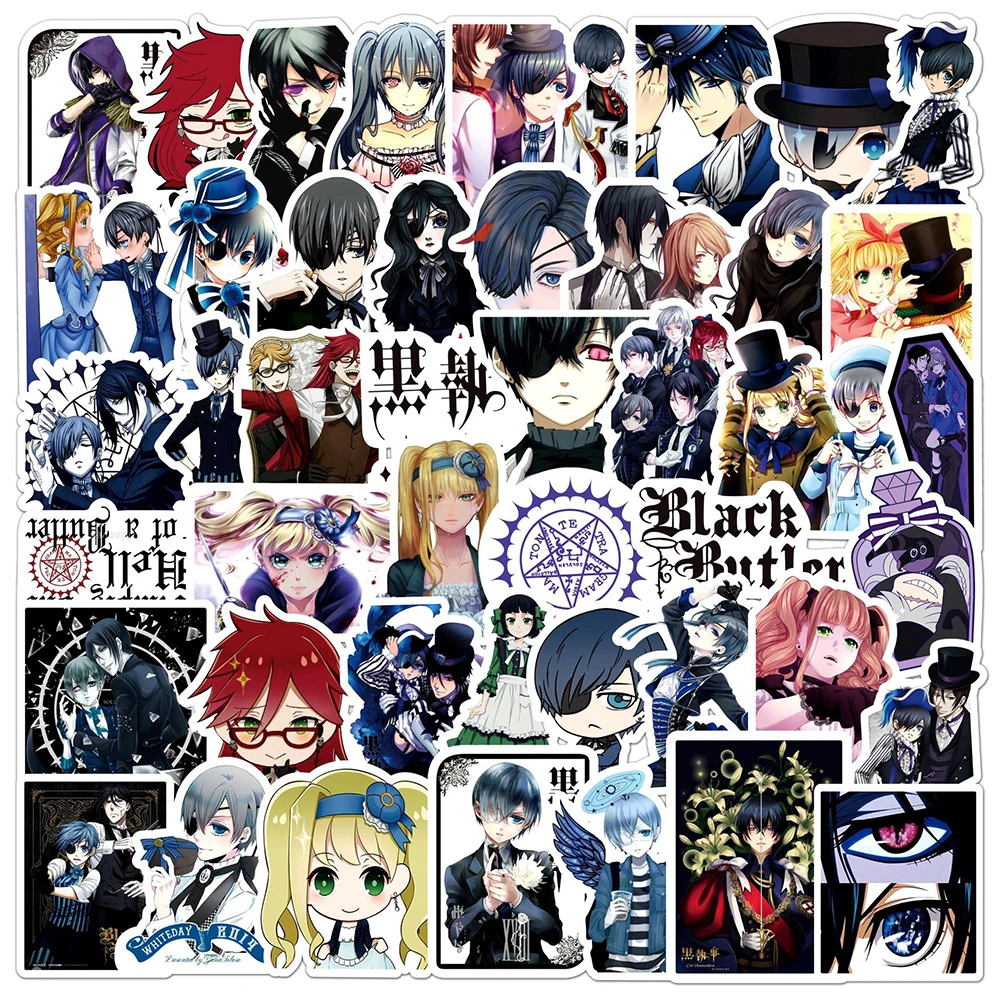 10/30/50pcs Cool Sebastian Black Butlerc Stickers Ciel Lizzy Anime Sticker Skateboard Suitcase Motorcycle Laptop Cartoon Decals