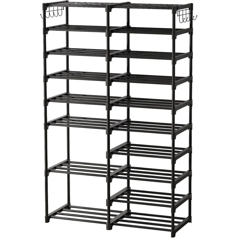 Shoe Rack Organizer, 36-44 Pairs Storage Shelf, 10 Tiers Stand, for Closet, Boot Organizer with 2 Hooks, Stackable