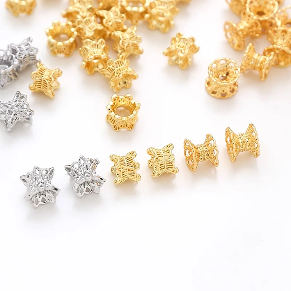 6 Pieces Copper-clad Gold Hollow Out Double-layer Lace Spacer Beads DIY Fashion Jewelry Making Necklace Bracelet Accessories