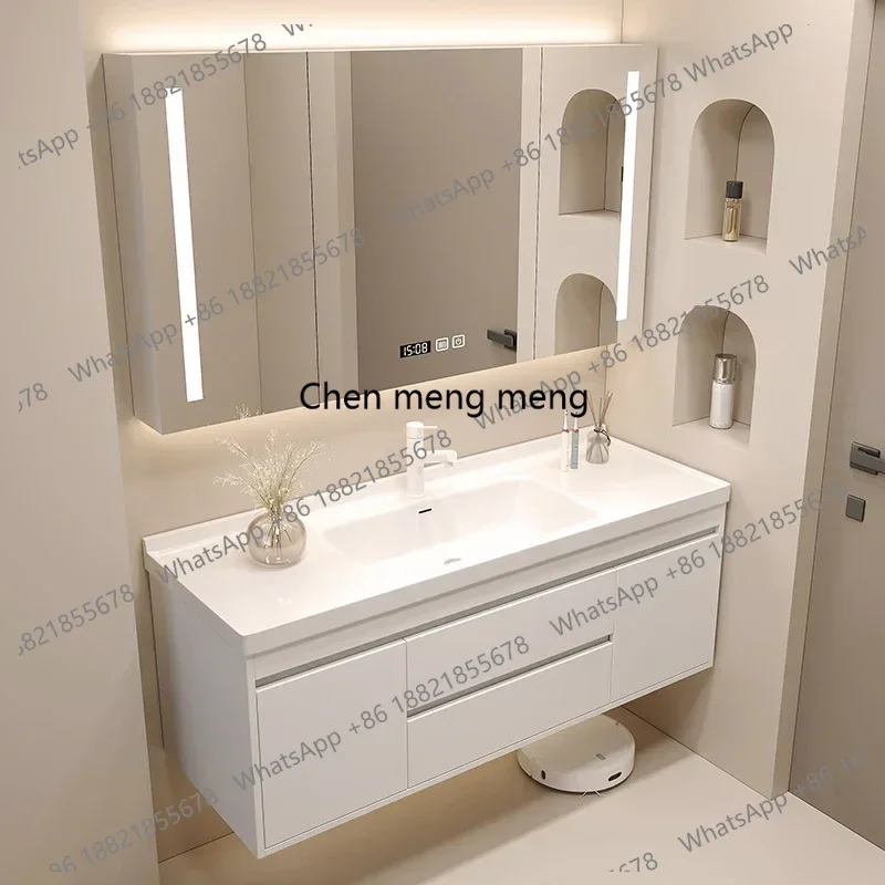 

Навесной белый шкафчик для ванной с зеркалом и выдвижными ящиками, тумба под раковину, органайзер для косметики, мебель для ванной комнаты
