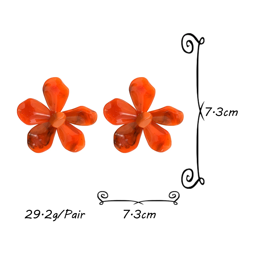 Bohemian Large Acrylic Flower Stud Earrings for Women Girls Fashion Hyperbole Orange Geometric Big Earrings Party Jewelry