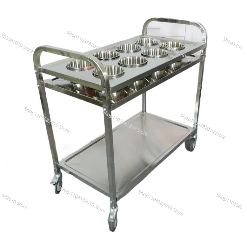 Stainless steel two-layer mobile seasoning truck, commercial self-service hot pot seasoning platform, thickened kitchen handcart