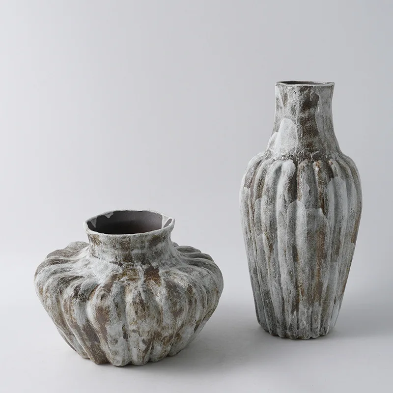 Flower arrangement, artistic stunning, hand-painted high-end vase, B&B, Jingdezhen wabi-sabi style ceramic dried flower vase orn